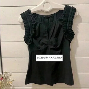 ☀️🌴BCBG MaxAzaria Poplin Ruffle Top Black  Size XS